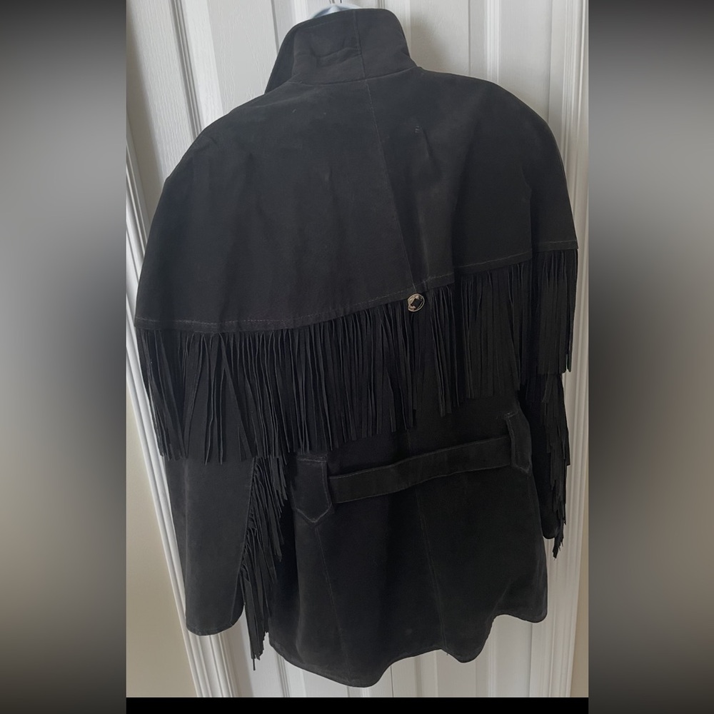 Vintage Black Suede Fringe Coat with Belt - Picture 4 of 4